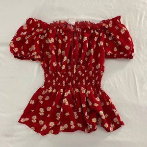 Off-the-shoulders Red w/ daisies shirts
